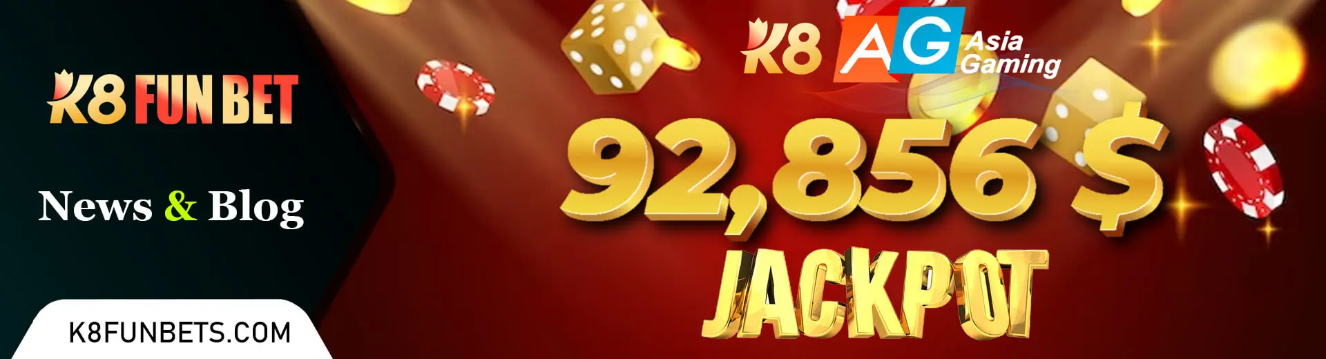 Chúc mừng người chơi tại Casino K8 đã trúng giải AG JACKPOT với số tiền thưởng 92,856 USD